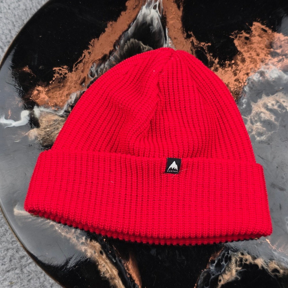 Burton Beanie Kids One Size Red Ribbed Knit Cuffed Logo Snowboard Hat